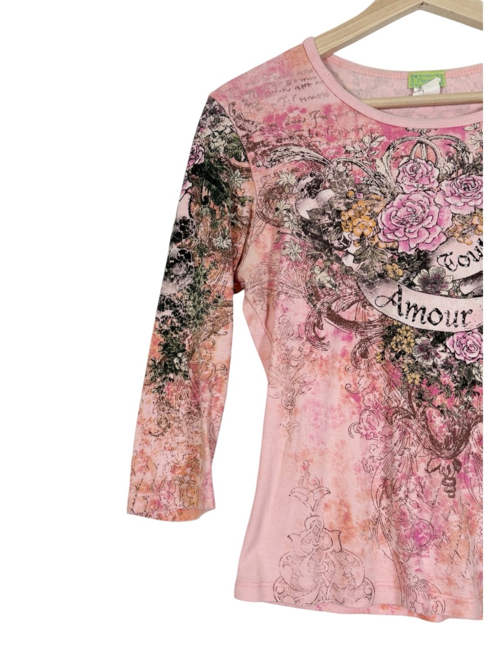 Vintage Fornia Y2k Embellished Burnout Babydoll Graphic Shirt Size Large - Picture 3 of 10